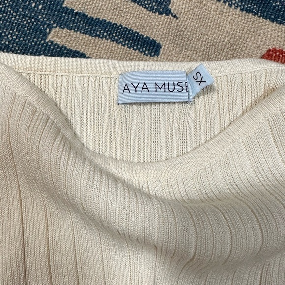 Aya Muse 'Sapodilla' Ivory Ribbed Midi Skirt Side Slit Size S - Picture 9 of 11